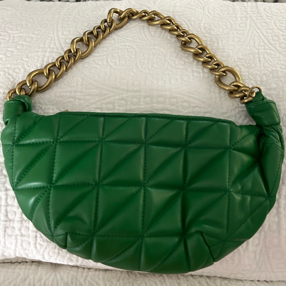 Zara sheepskin leather bag in emerald green